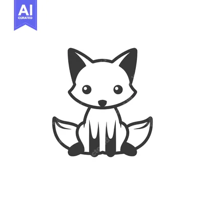 Aset desain premium: A Simple Line Drawing of a Cartoon Fox Sitting with its Tail Behind it