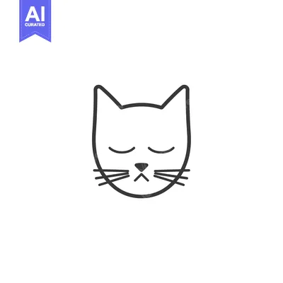 Aset desain premium: A Simple Line Drawing of a Cat's Face with Closed Eyes