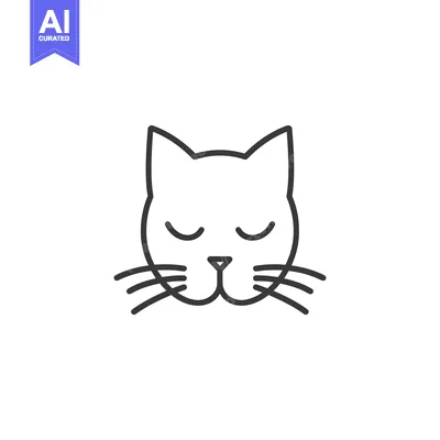 Premium design asset: A simple line drawing of a cat's face with closed eyes and whiskers