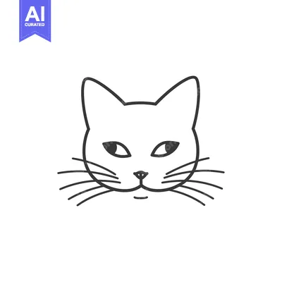 Aset desain premium: A simple line drawing of a cat's face with whiskers