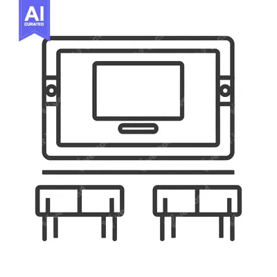 Aset desain premium: A simple line drawing of a classroom with a whiteboard and two desks