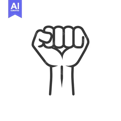 Aset desain premium: A simple line drawing of a clenched fist raised in the air
