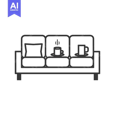 Aset desain premium: A simple line drawing of a couch with a pillow and two cups