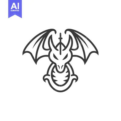 Premium design asset: A Simple Line Drawing of a Dragon with Spread Wings