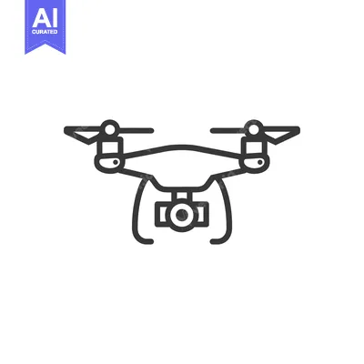 Aset desain premium: A Simple Line Drawing of a Drone with a Camera