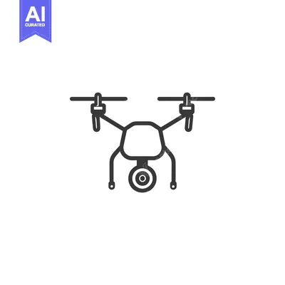 Aset premium populer: A simple line drawing of a drone with four propellers and a camera