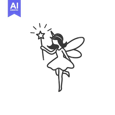A Simple Line Drawing of a Fairy with Wings and a Magic Wand
