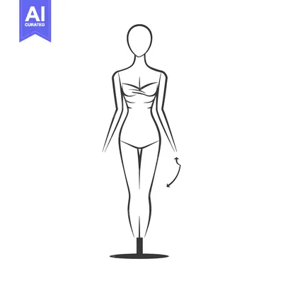 Aset desain premium: A Simple Line Drawing of a Female Mannequin on a Stand