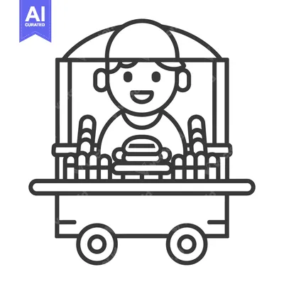 Aset desain premium: A Simple Line Drawing of a Food Vendor Cart
