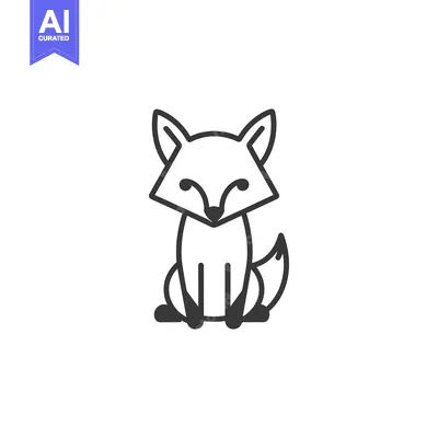 Aset premium populer: A simple line drawing of a fox sitting on its haunches