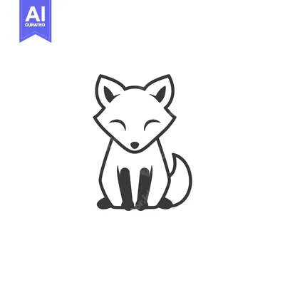 Aset desain premium: A simple line drawing of a fox sitting with its tail curled.