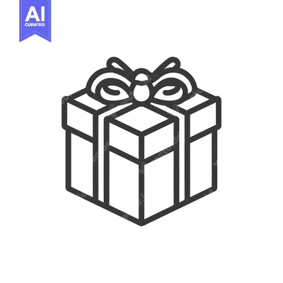 Aset premium populer: A simple line drawing of a gift box with a bow