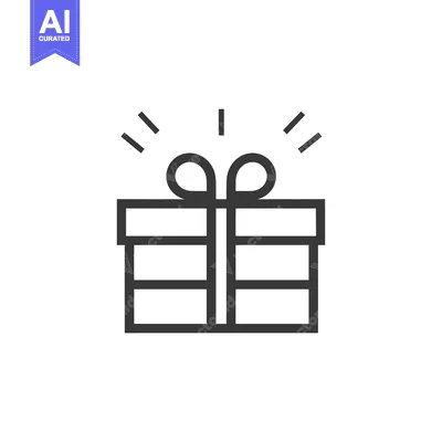 Premium design asset: A Simple Line Drawing of a Gift Box with a Bow and Rays of Light Emana