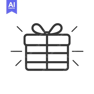 Aset premium populer: A simple line drawing of a gift box with a bow and sparkles