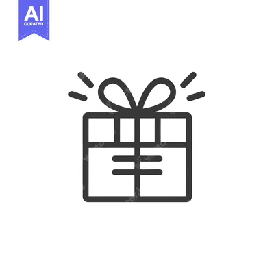 Aset desain premium: A simple line drawing of a gift box with a bow on top