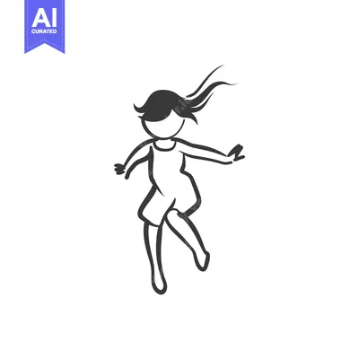 Premium design asset: A Simple Line Drawing of a Girl Jumping