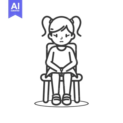 Aset premium populer: A simple line drawing of a girl sitting on a chair