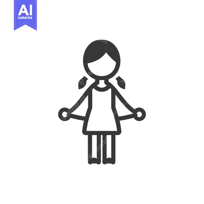 Aset desain premium: A simple line drawing of a girl with pigtails