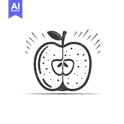 Aset desain premium: A Simple Line Drawing of a Halved Apple