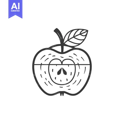 Aset premium populer: A simple line drawing of a halved apple with a leaf
