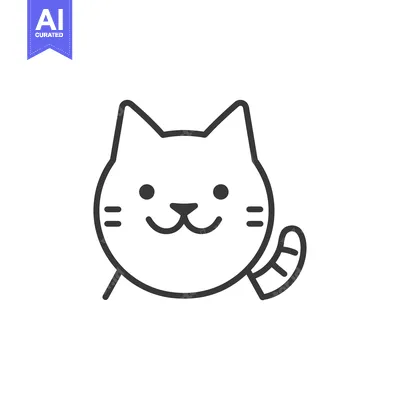 Popular premium asset: A simple line drawing of a happy cat's face with a curled tail
