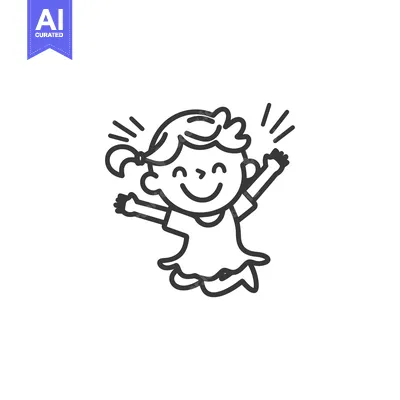 Aset desain premium: A Simple Line Drawing of a Happy Girl Jumping