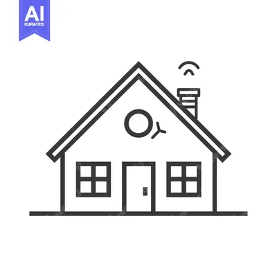 Aset desain premium: A Simple Line Drawing of a House with a Chimney and Wi-Fi Symbol on th