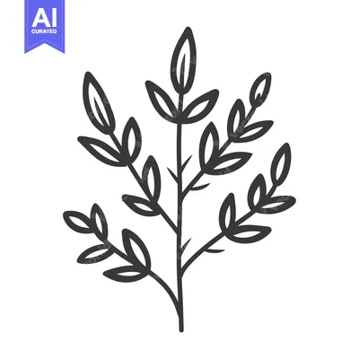 Aset premium populer: A simple line drawing of a leafy branch with multiple leaves