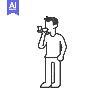 Popular premium asset: A simple line drawing of a man drinking from a glass