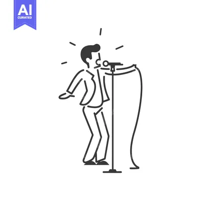 Aset premium populer: A Simple Line Drawing of a Man Singing Into a Microphone