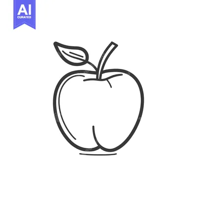 Aset desain premium: A Simple Line Drawing of an Apple with a Leaf