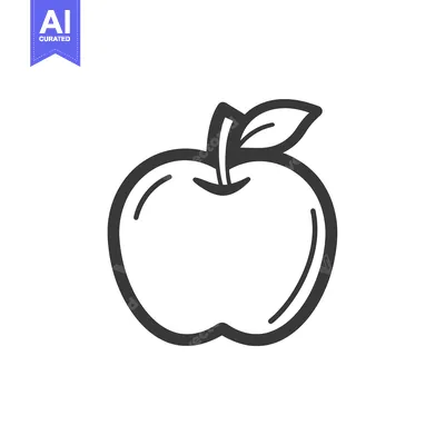 Aset desain premium: A simple line drawing of an apple with a leaf