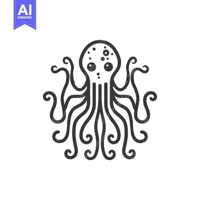 Premium design asset: A Simple Line Drawing of an Octopus with Curled Tentacles