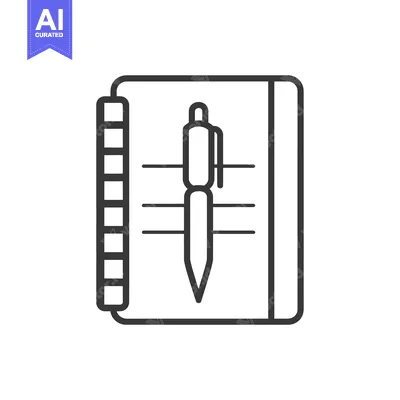 Aset premium populer: A simple line drawing of a notepad and pen