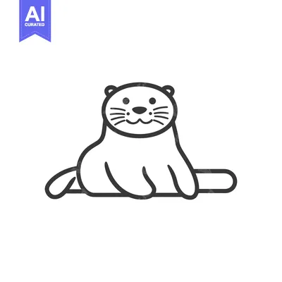 Aset desain premium: A Simple Line Drawing of an Otter Sitting on its Hind Legs