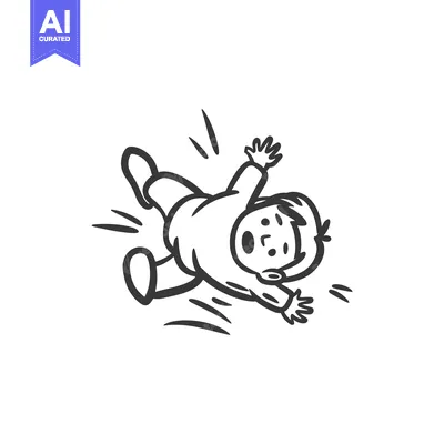 Aset desain premium: A simple line drawing of a person falling with outstretched arms and l
