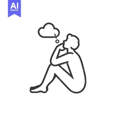 A Simple Line Drawing of a Person Sitting and Thinking
