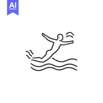 Aset premium populer: A simple line drawing of a person swimming in waves