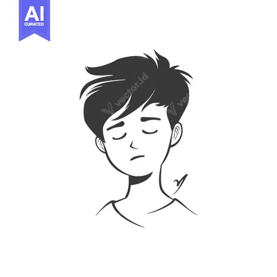 Aset desain premium: A Simple Line Drawing of a Person With Short Hair and Closed Eyes