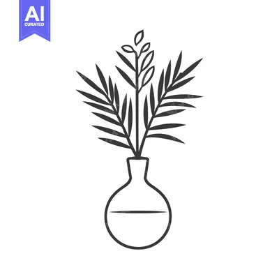 Aset desain premium: A Simple Line Drawing of a Plant in a Vase