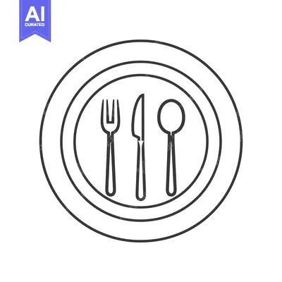 Premium design asset: A Simple Line Drawing of a Plate with a Fork, Knife, and Spoon