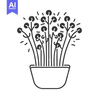 Aset premium populer: A simple line drawing of a potted plant with rounded leaves
