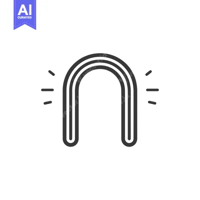 Aset desain premium: A simple line drawing of a rainbow arch with two starburst shapes