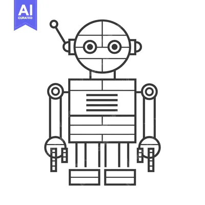 Premium design asset: A Simple Line Drawing of a Robot with Antenna, Eyes, and Hands