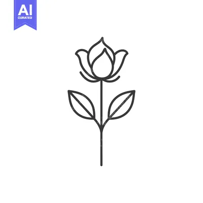 Aset premium populer: A simple line drawing of a rose with leaves