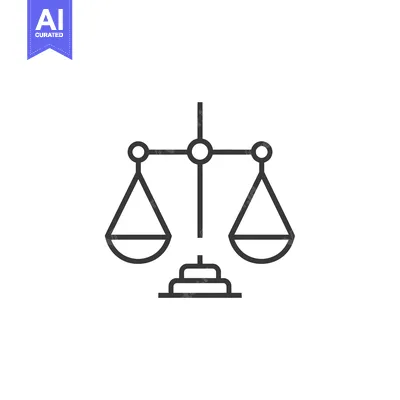 Aset desain premium: A simple line drawing of a scale with two balanced pans