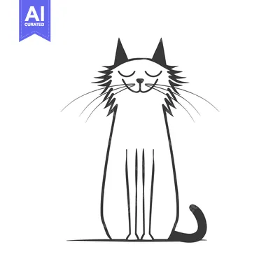 Aset desain premium: A Simple Line Drawing of a Sitting Cat with Closed Eyes