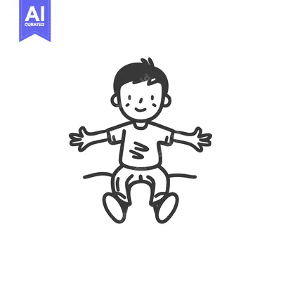 Premium design asset: A Simple Line Drawing of a Smiling Boy with Arms Outstretched