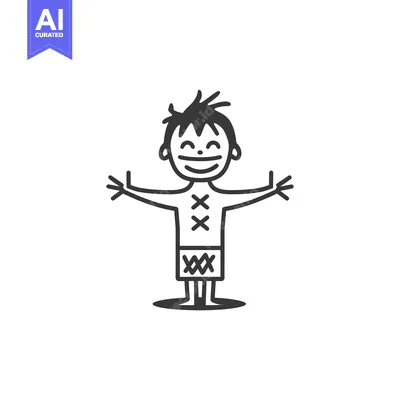 Aset premium populer: A simple line drawing of a smiling cartoon man with outstretched arms