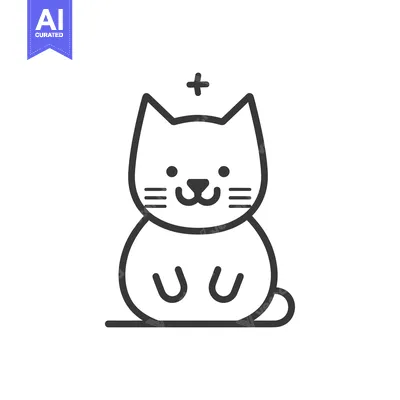 Aset premium populer: A simple line drawing of a smiling cat with a plus sign above its head